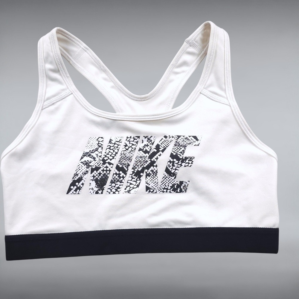 NWT Nike Pro Dri-FIT Snakeskin Swoosh Medium‎ Support Sports Bra White Black M